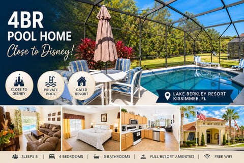 4BR Pool Home in Gated Lake Berkley Resort Near Disney, Wifi