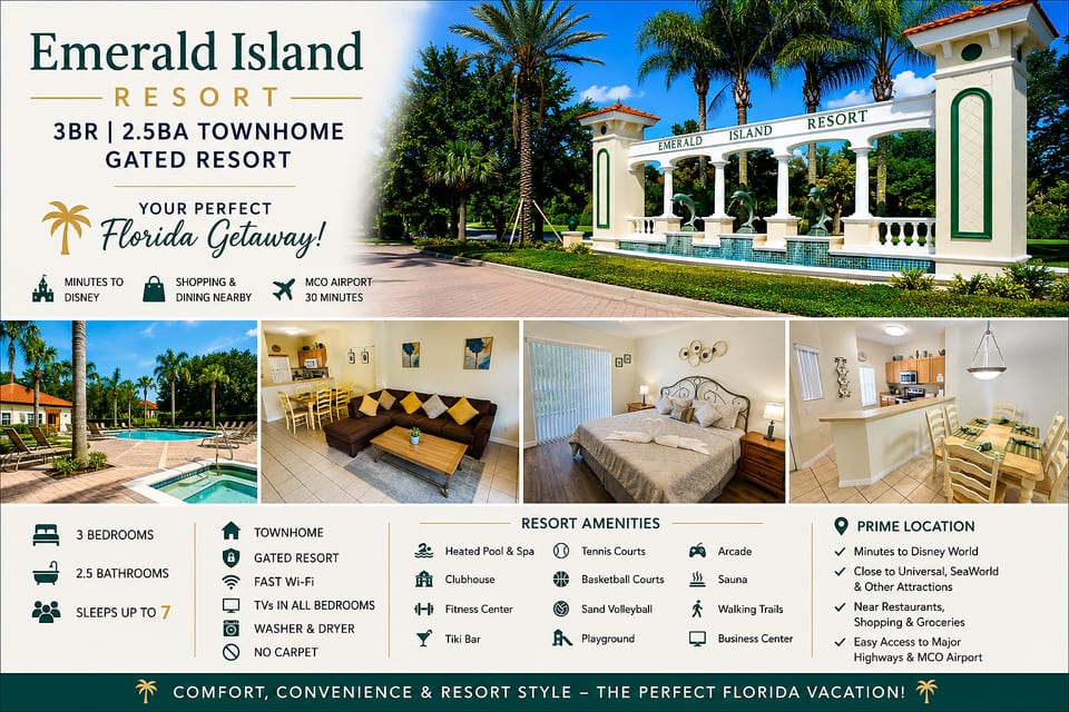 ÎLE ÉMERAUDE (8409BL) - Maison de ville 3CH 2.5SDB, Resort sécurisé - Kissimmee