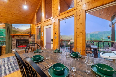 Eating at the dining table with the grand view of the mountains