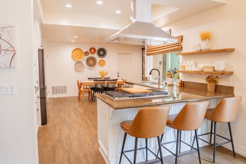 Fully updated appliances, well equipped for the cook!   A welcoming bar that seats 3 & dining seating  for 6.
