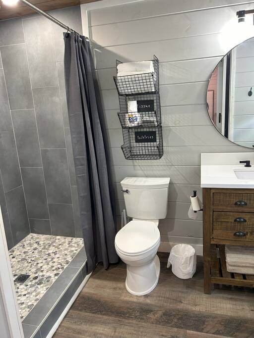 oversized bathroom in this Bryson City tiny home oversized bathroom in this Bryson City tiny home - Cozy Retreat + Hot Tub + Near Town/Train/Breweries - 28713
