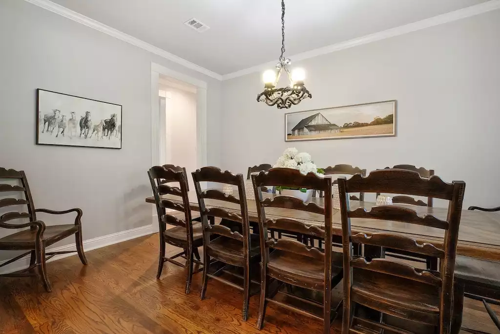 Formal dining with seating for 12. Formal dining with seating for 12. - Main House at Whispering Oaks Estate - Dripping Springs