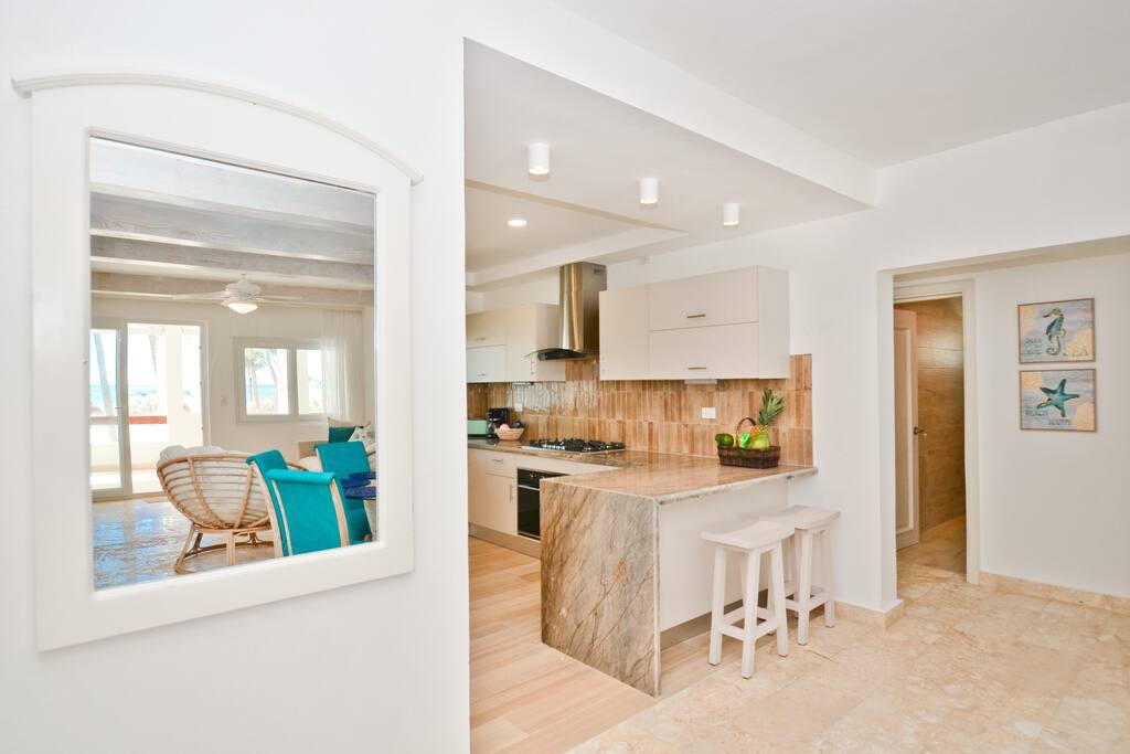 Fully equipped kitchen has a built-in, high-end water filter with connection to sink as well as refrigerator for a continuous supply of safe drinking water and ice cubes. Large refrigerator, full size - Luxury Condo with Stunning views, Private Beach - Punta Cana