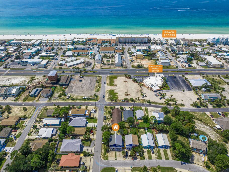 You can walk to the nearby beach access in 5 minutes. The all-you-can-eat crab legs buffet at Capt Jack's family buffet is 1 block away.