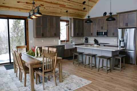 Kitchen and dining area,  only a sliding glass door to the patio.