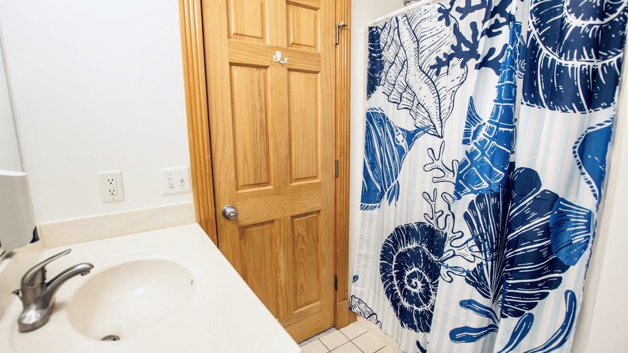 Bathroom with an ocean theme.