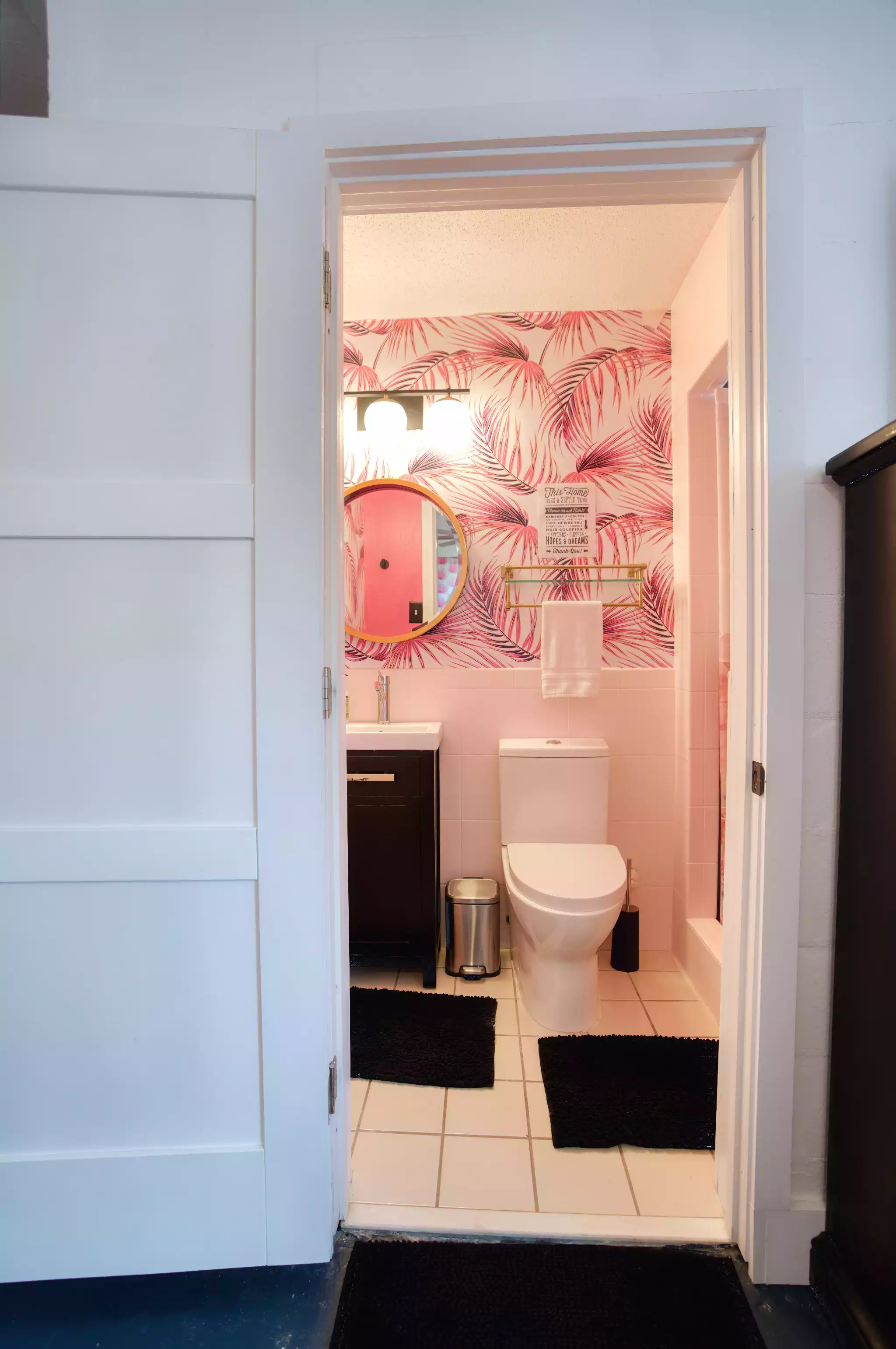 Pink Flamingo Ensuite Bathroom - The Salty Mermaid - Pool, Hot Tub, & Dog Friendly - St George Island