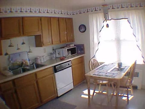 Fully equipped kitchen basks in cheerful morning sunshine.