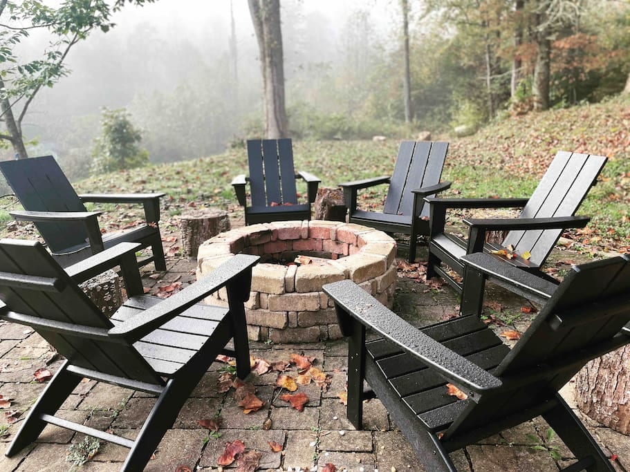 Fire pit area outside of lower cabin