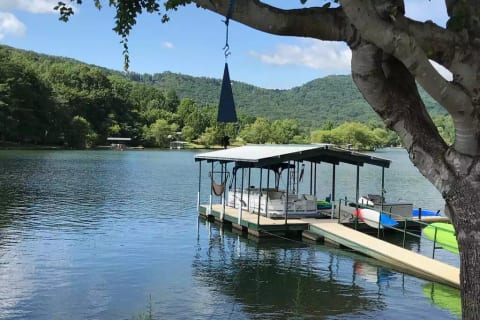 The water is clean and great for swimming, kayaking, boating. The air temps are 10-16 degrees cooler at night than Atlanta and 5 to 10 degrees cooler during the day.
Guests can bring their boat or jet ski, or rent from the nearby marina.