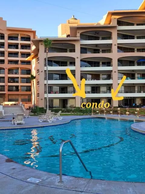 We are located just steps from the pool on the first floor!
