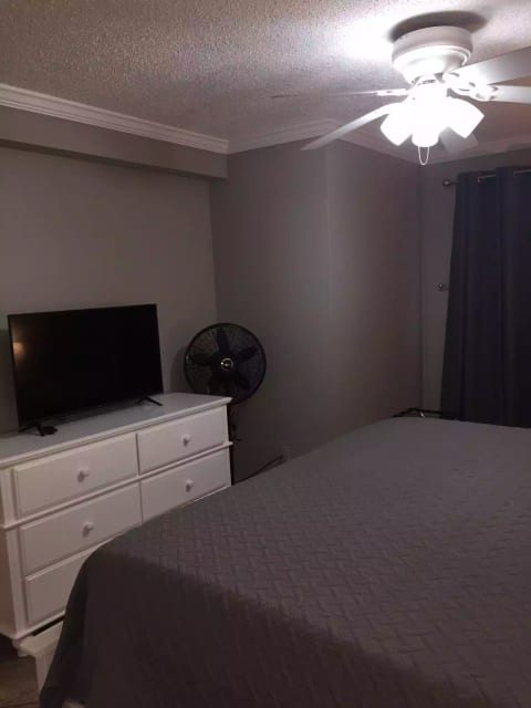 Smart tv in master bedroom is Roku and there is an HDMI cord if you want to connect/stream your subscriptions.
