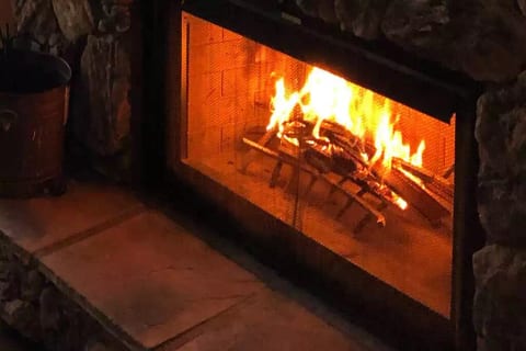 Cozy up this winter by fire, A frame in treetops
