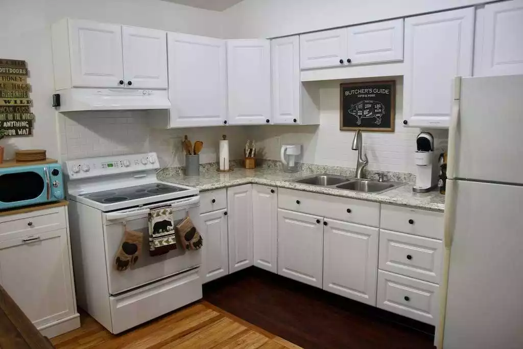 Full kitchen stocked with all you need to live comfortably. Coffee, sugar, and creamer all provided. Full kitchen stocked with all you need to live comfortably. Coffee, sugar, and creamer all provided. - Escape to a 3-Bedroom Cabin in Lower Catskills - Woodridge