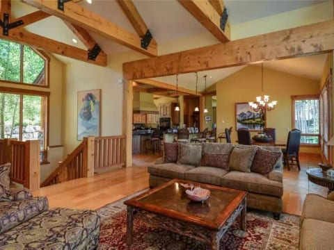 Open concept main floor with no steps between living, dining, kitchen and den.