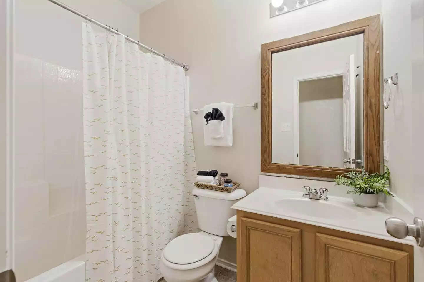 Squeaky clean bathroom off of the main hallway - complete with soaps and fresh towels! Squeaky clean bathroom off of the main hallway - complete with soaps and fresh towels! - The Birdhouse - Keller