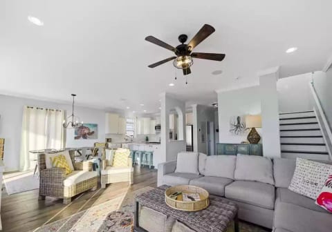 Main level living, dining and kitchen