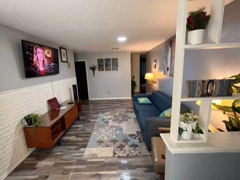 Well equipped comfy living room with smart tv and wifi connected