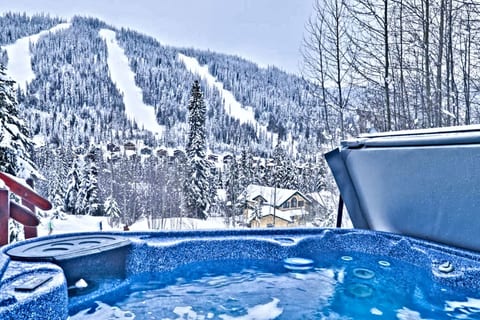Enjoy mountain views from the open air hot tub. Designated private hours.