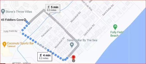 This is a beautiful stroll to the beach. Fiddler's also has 2 private beach entrances.