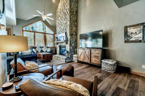 Fireplace and slope views