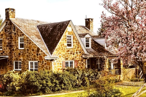 1906 farmhouse Sanctuaryoftheswan  Birdsboro PA  #vacation #extendedstay #hotel alternative. A WHOLE HOME hotel with only Apartments & Cabin. #dogfriendly micro #naturereserve with white mute swans, koi & wild life. Make appt to feed swans w/staff.