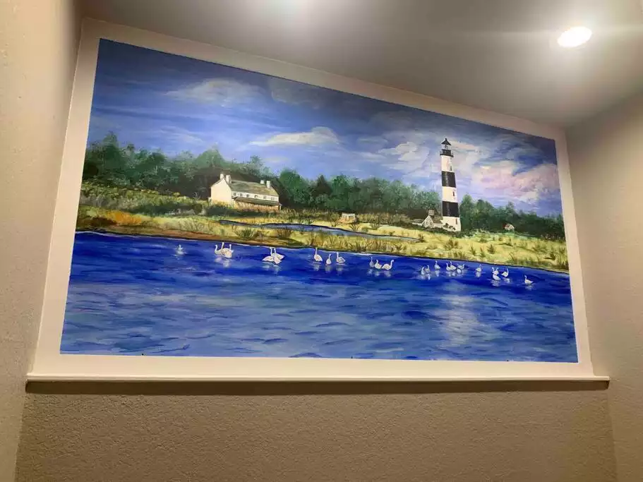 This mural of Bodie Island Lighthouse will greet you when you enter “Destination-OBX.” - Destination-OBX 8 Bdrm, 6 Bath Semi-Ocean Front - Nags Head