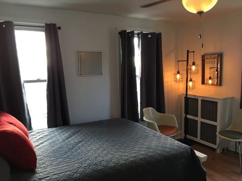 Large, pillow top queen bed (white headboard)