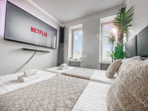 Cool views from the top floor of this 7 story residential building!
The TV and a soundbar + subwoofer combination makes for amazing movie watching experiences.