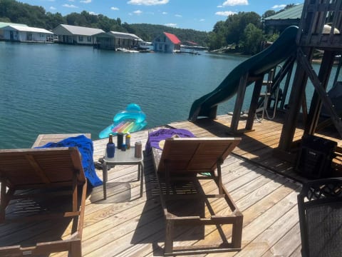 Lounge and float at the dock.  It's a no wake zone so it's peaceful!