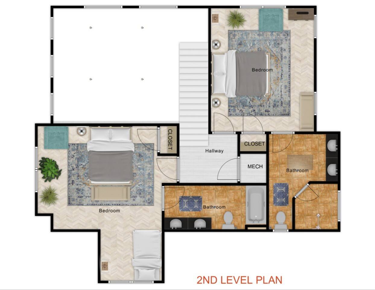 Floor plan for layout purposes only.Second level includes:⁘ Bedroom with King bed + twin daybed with twin trundle + ensuite full bath⁘ Bedroom with king bed + ensuite full bath - The Dancing Firefly - Sevierville