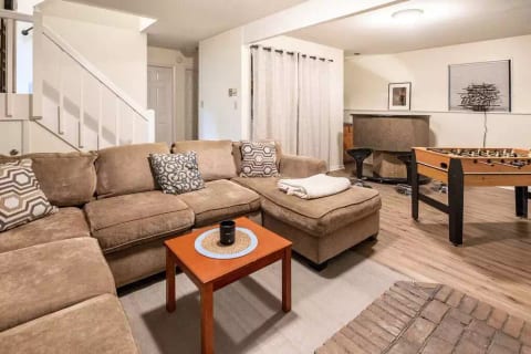 Downstairs lounge, entertainment, and bar area