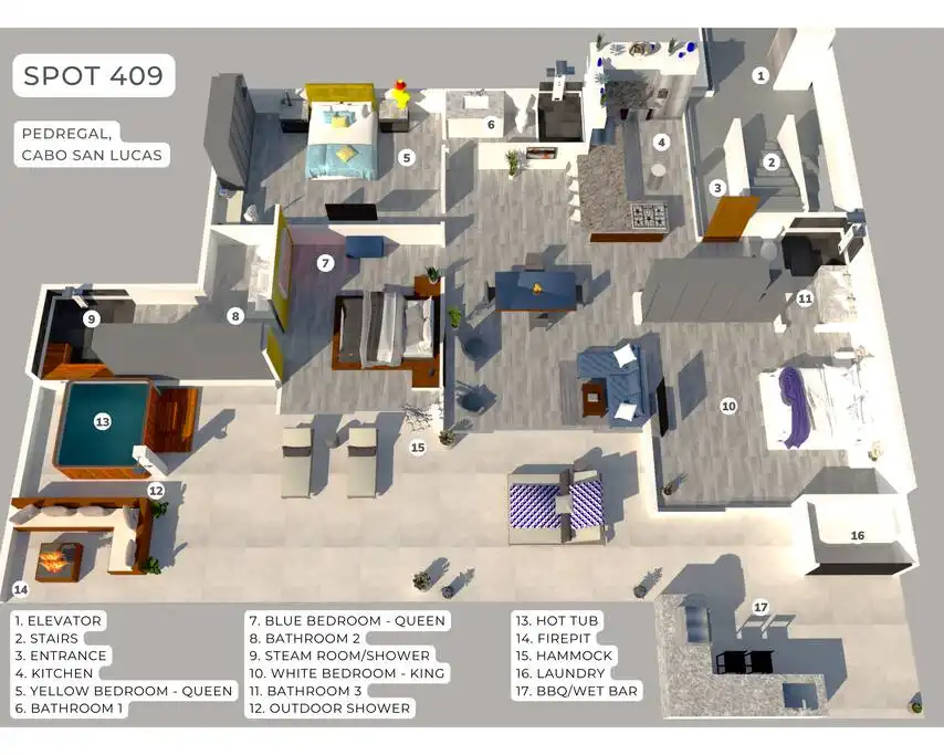 Plan View of the Condo - CABO SAN LUCAS/HotTub/SteamRoom/Gym/Pool/FastWifi - Cabo San Lucas