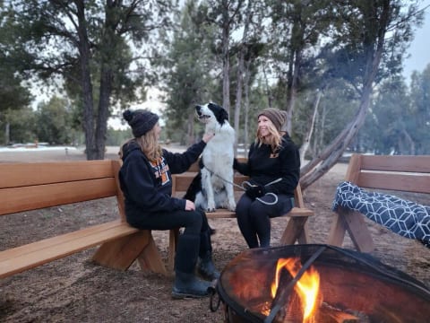 Large private firepit with benches to seat your whole group