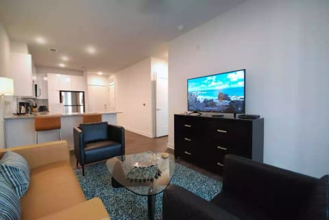 Spectacular Spectrum Suites - Luxury One Bedroom Furnished Apartment - Contemporary Open Kitchen and Living Room