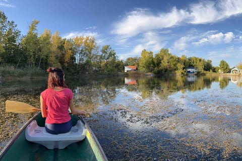 The provided canoe can carry up to three people on Lake Solis, which is a 2 minute walk from the house.