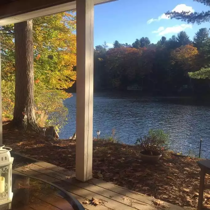 Wow!! My wife took this photo in Early October. How serene! - The Hudson Hideaway waterfront home! - Lake Luzerne