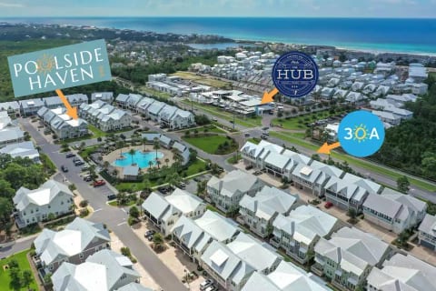 PoolsideHaven30A is located on 30A across from the Hub and next to the resort style, zero entry pool. We are a bit biased, but we think it is the best spot in Prominence.