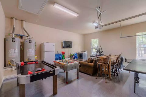 Play air hockey, foosball, ping-pong, giant Connect Four and more!