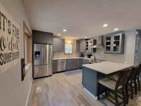 All stainless-steel appliances plus plenty of spices available for cooking