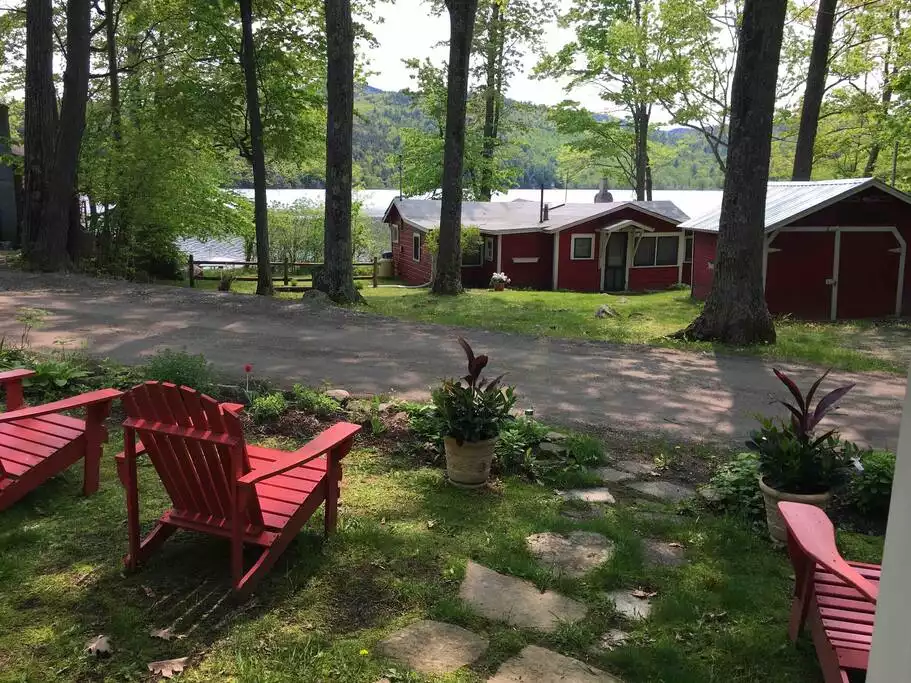 View from the Adirondack chairs in the front yard. - Camp Pocomoonshine - Cozy/Lake Access/Hot Tub - Keeseville