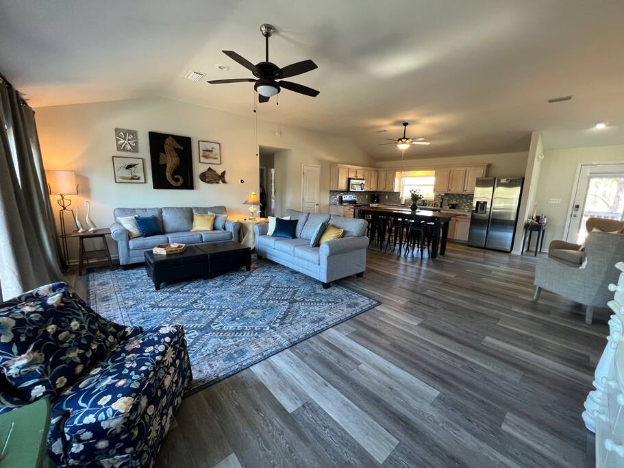 Open concept living area and kitchen - Beach Please! Owner's Golf Carts Available 4 Use! - St George Island