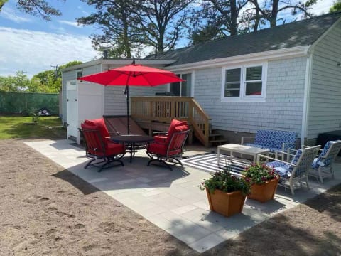 Outdoor patio with seating area