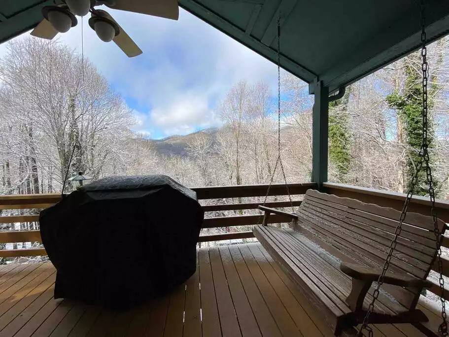 Enjoy the porch swing while Barbequing on the covered front deck. - Cabin/Close to ski slopes/Pet Friendly/King Beds - Maggie Valley