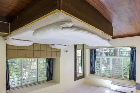 Bedroom with a street view