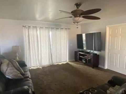 75 inch smart TV with local cable and YouTube TV available for guests.