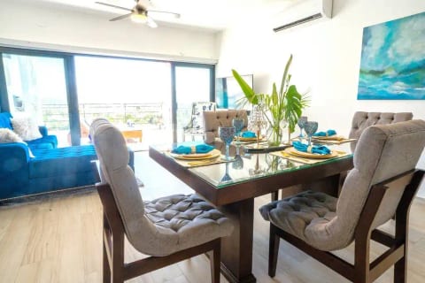 Main living dining area with all custom furniture made by a local furniture store with craftsmen in Sinaloa