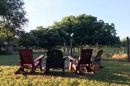 Fire Pit and Adirondack chairs