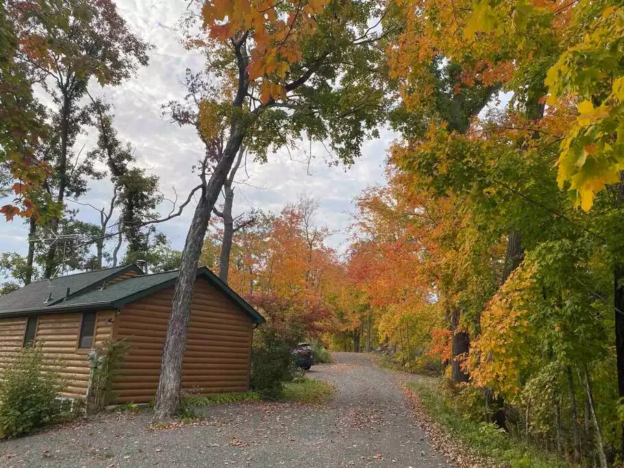 Cabin sits on a private road during peak fall color - Eagle Ridge Hideaway Cabin - Luck