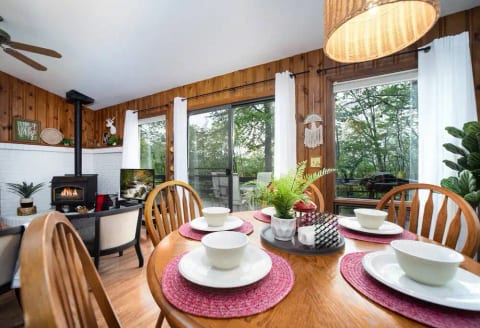 open dining area with plenty of seating for all... and don't forget the view